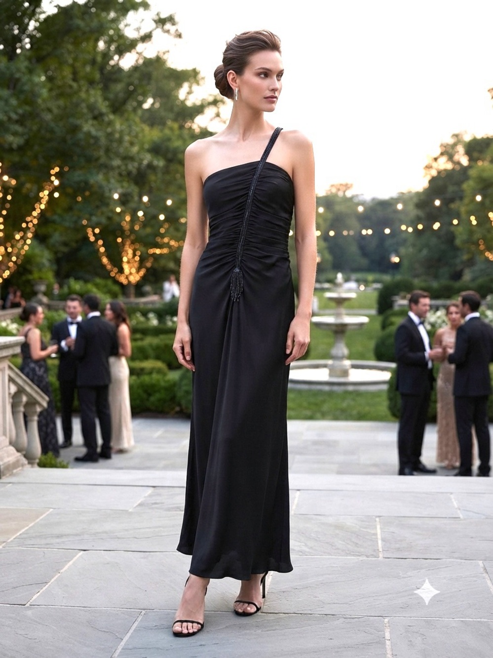 Escada Black One-Shoulder Braided-Strap Maxi Dress
